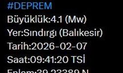 Balıkesir'de 4.1 büyüklüğünde deprem