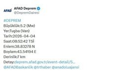 Van'da 5.2 büyüklüğünde deprem