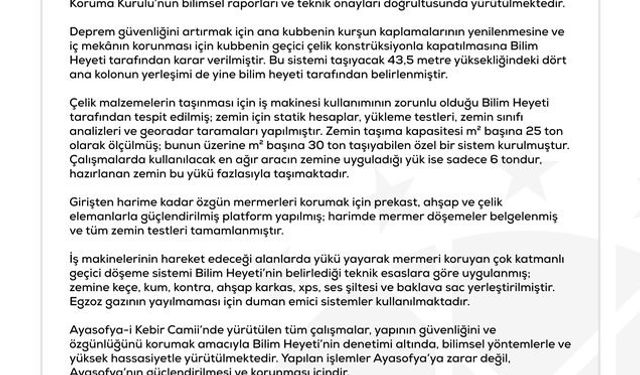 DMM'den 'Ayasofya-i Kebir Camii'ye iş makineleriyle zarar verildiği' iddialarına yalanlama