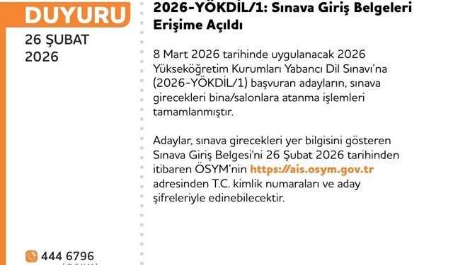 YÖKDİL'e giriş belgeleri erişime açıldı