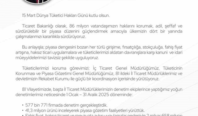 Bakan Bolat'tan Dünya Tüketici Hakları Günü mesajı