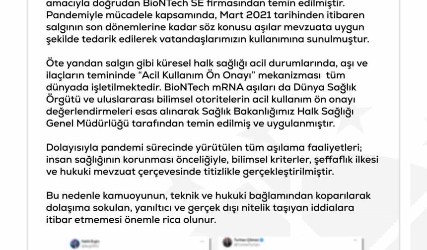DMM'den 'Türkiye'ye BioNTech aşısı gelmedi' iddialarına yalanlama