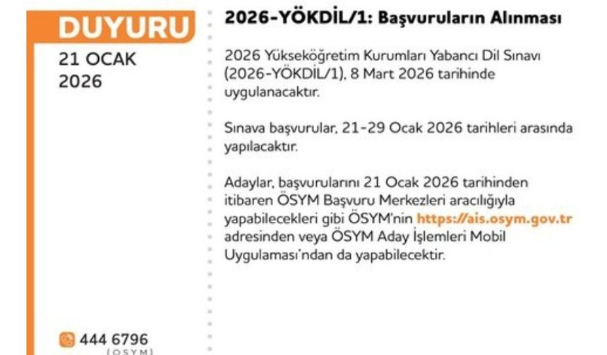 2026 YÖKDİL-1 başvuruları başladı