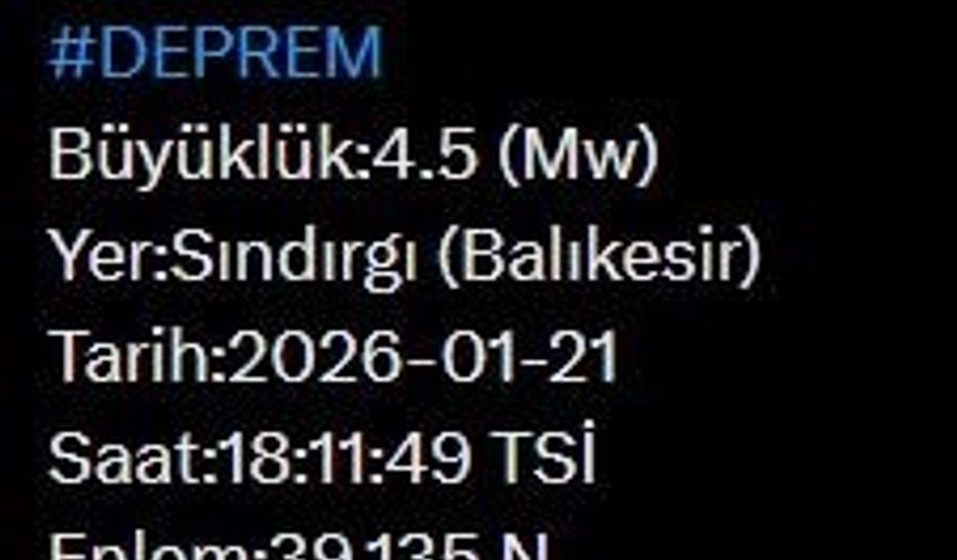 Balıkesir'de 4.5 büyüklüğünde deprem
