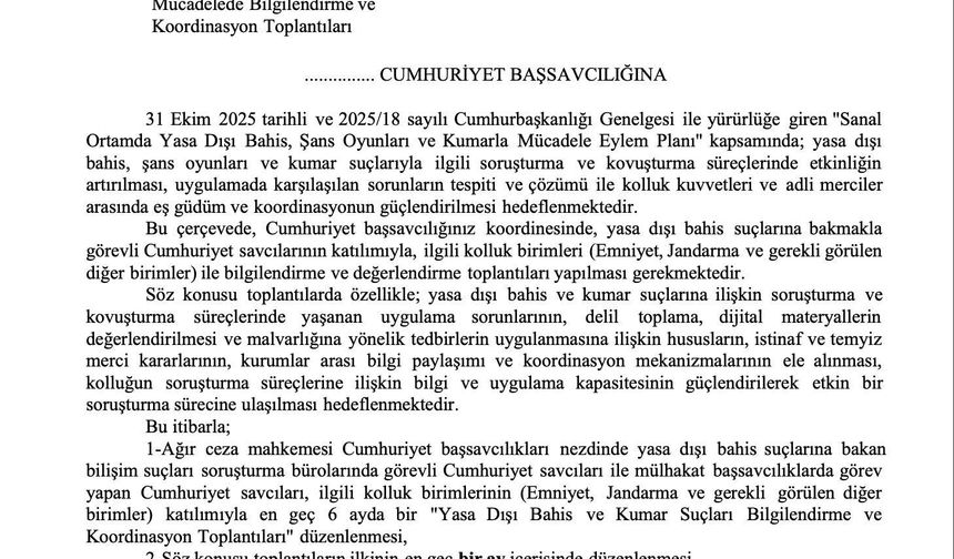 Adalet Bakanlığı'ndan 81 il başsavcılığına yasa dışı bahis yazısı