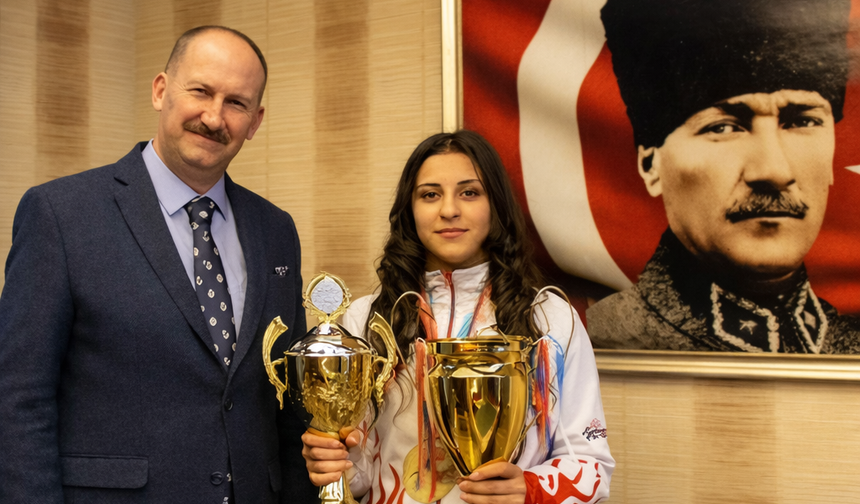 Polatlı Kaymakamı Atilla Kantay, Dünya ve Avrupa Şampiyonu Yaren Ecrin Dönmez’i Kabul Etti