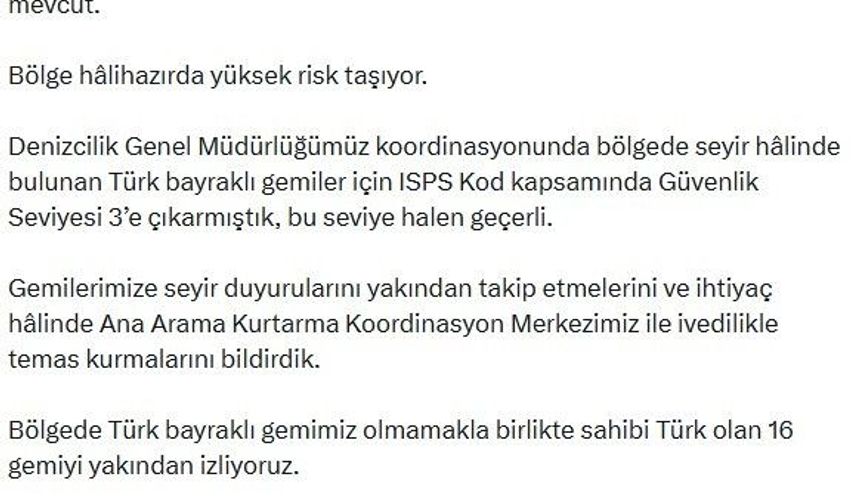 Bakan Uraloğlu: 'Hürmüz Boğazı'ndaki ve bölgedeki su yollarındaki gelişmeleri anbean takip ediyoruz'