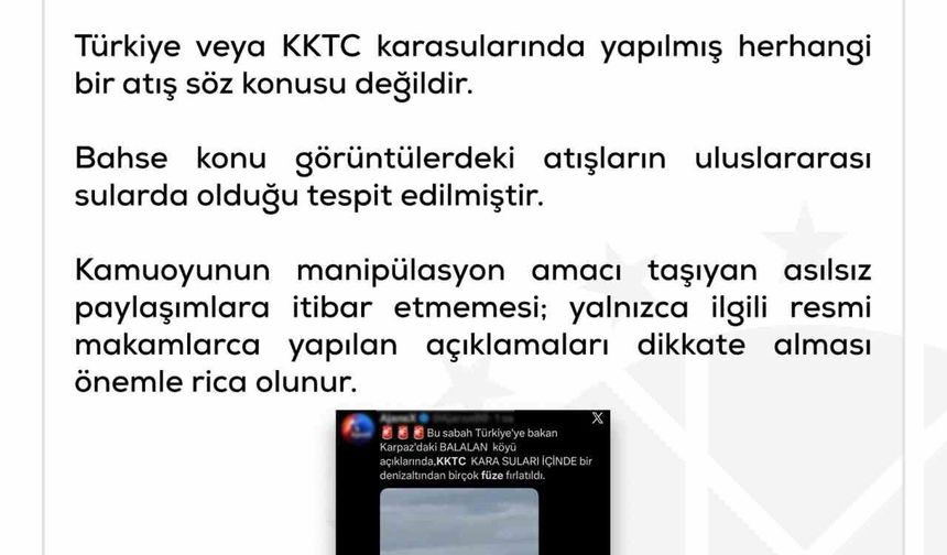 DMM'den 'KKTC'de denizaltından füze fırlatıldı' iddiasına yalanlama