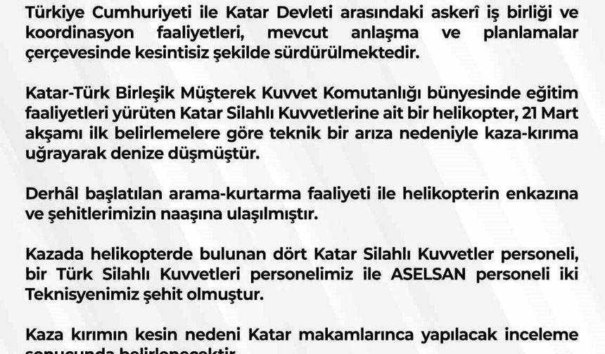 Katar'da askeri helikopter kazası: 3 Türk personel şehit