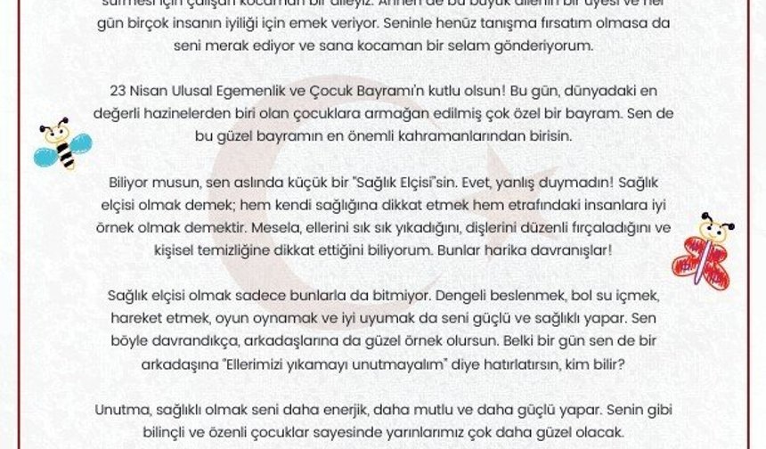 Bakan Memişoğlu, 2 bin 36 sağlık elçisine mektup gönderdi, 23 Nisan Ulusal Egemenlik ve Çocuk Bayramı'nı kutladı