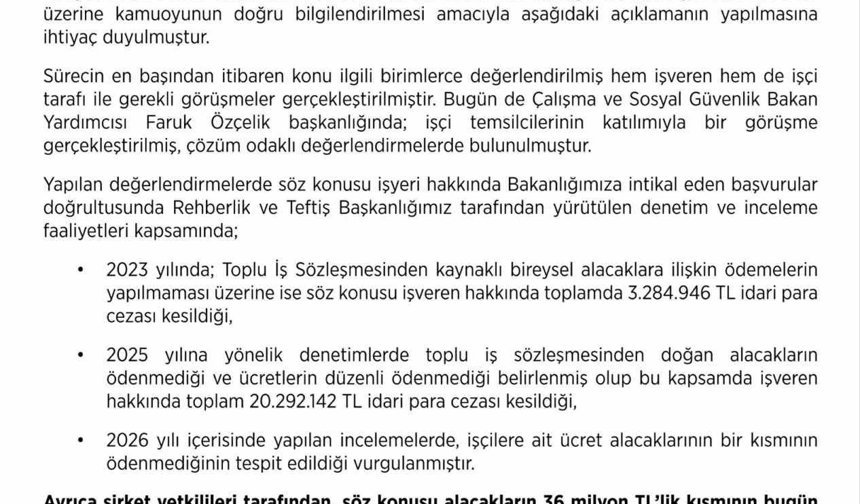 Çalışma ve Sosyal Güvenlik Bakanlığından maaşlarını alamayan maden işçileriyle ilgili açıklama