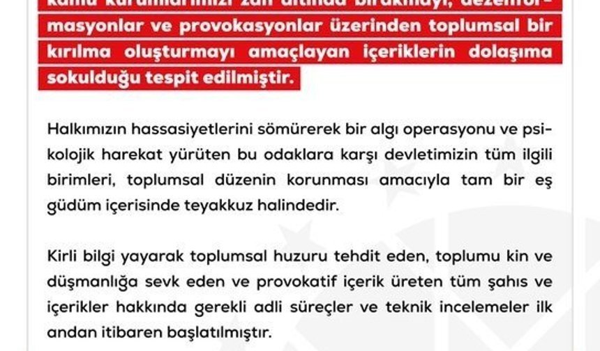 DMM: 'Vatandaşlarımızın resmi açıklamaları esas alması kritik önem arz etmektedir'